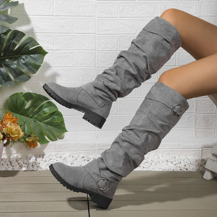 Bottes Slouchy Femme Mi-Mollet – Bottes Plissées Confortables