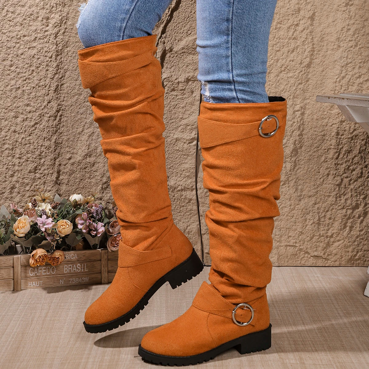 Bottes Slouchy Femme Mi-Mollet – Bottes Plissées Confortables