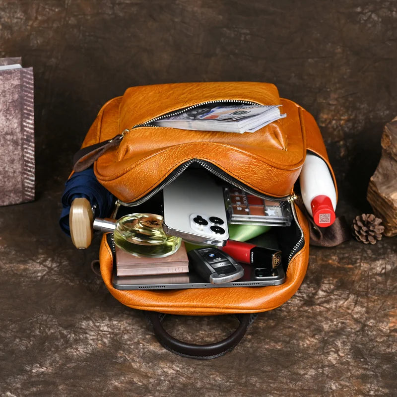 Sacoche à dos Retro Backpacks Hand-painted Genuine Leather Cat