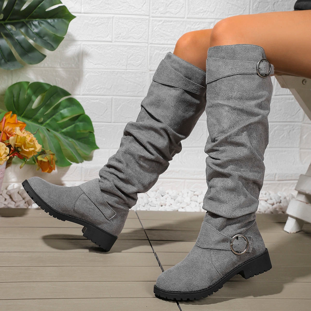 Bottes Slouchy Femme Mi-Mollet – Bottes Plissées Confortables
