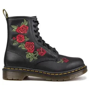 Bottes avec Roses tricot Cuir Véritable