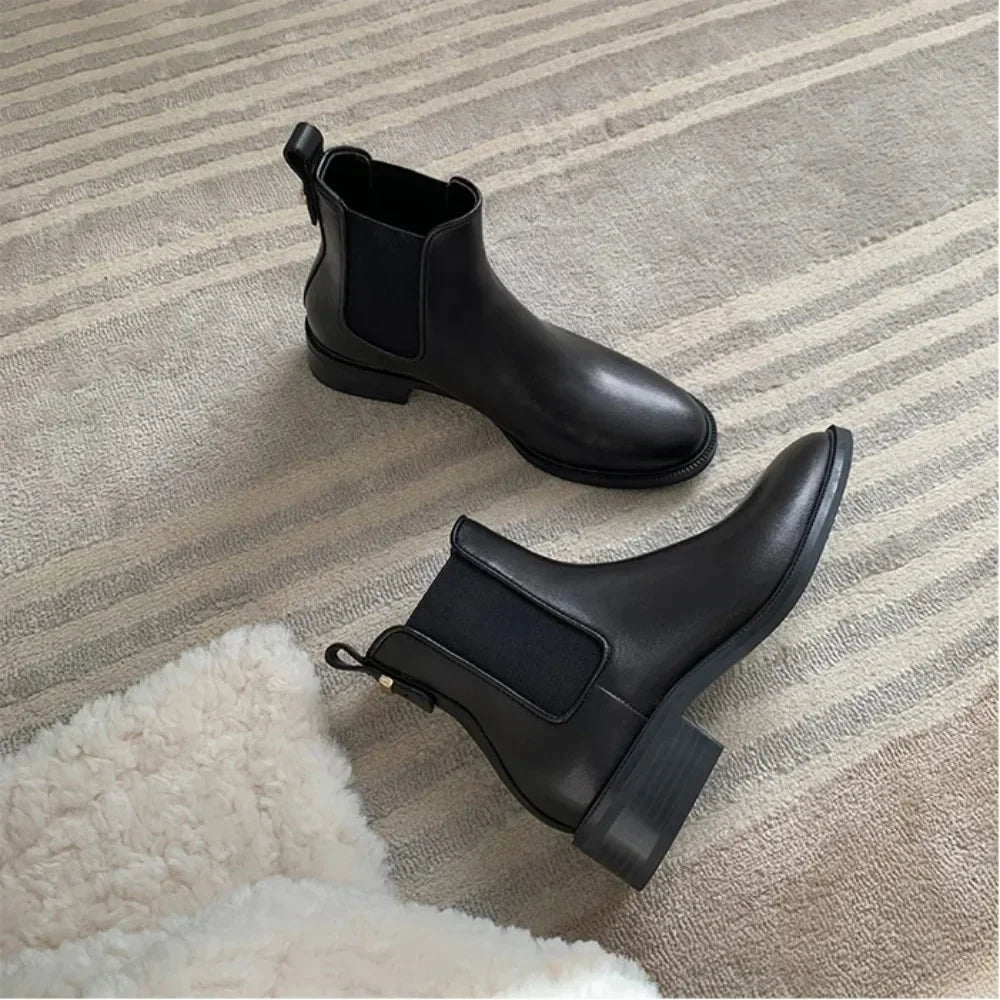 Bottines Chelsea en Cuir Véritable Doublées Peluche – Femme