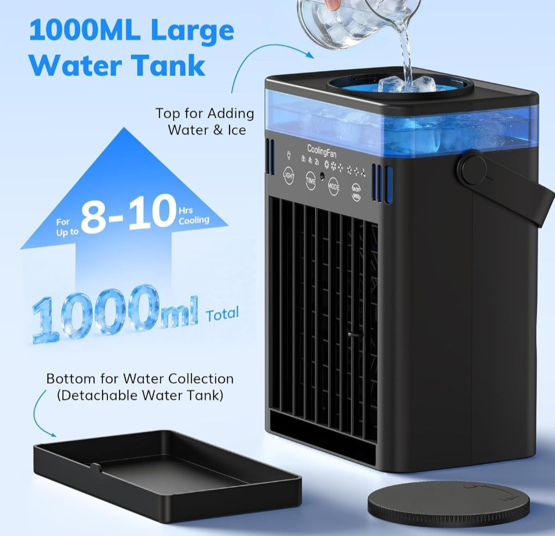 Mini climatiseur portable USB 4-en-1 avec télécommande – Ventilateur, humidificateur, refroidisseur d'air 1000 ml