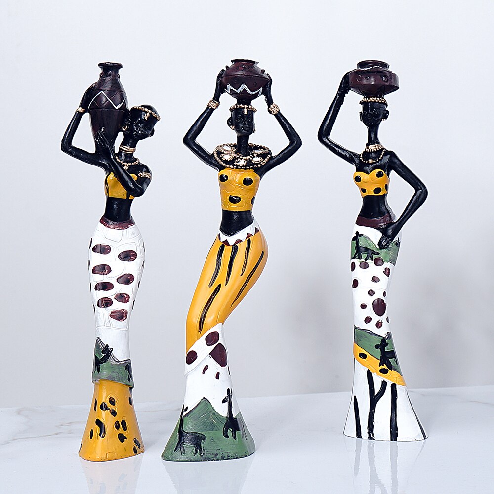 Conjunto de 3 estatuas de mujeres africanas