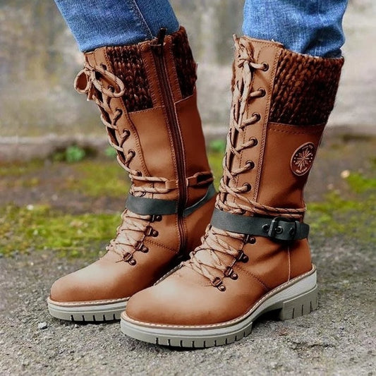 Suede and knit winter boots