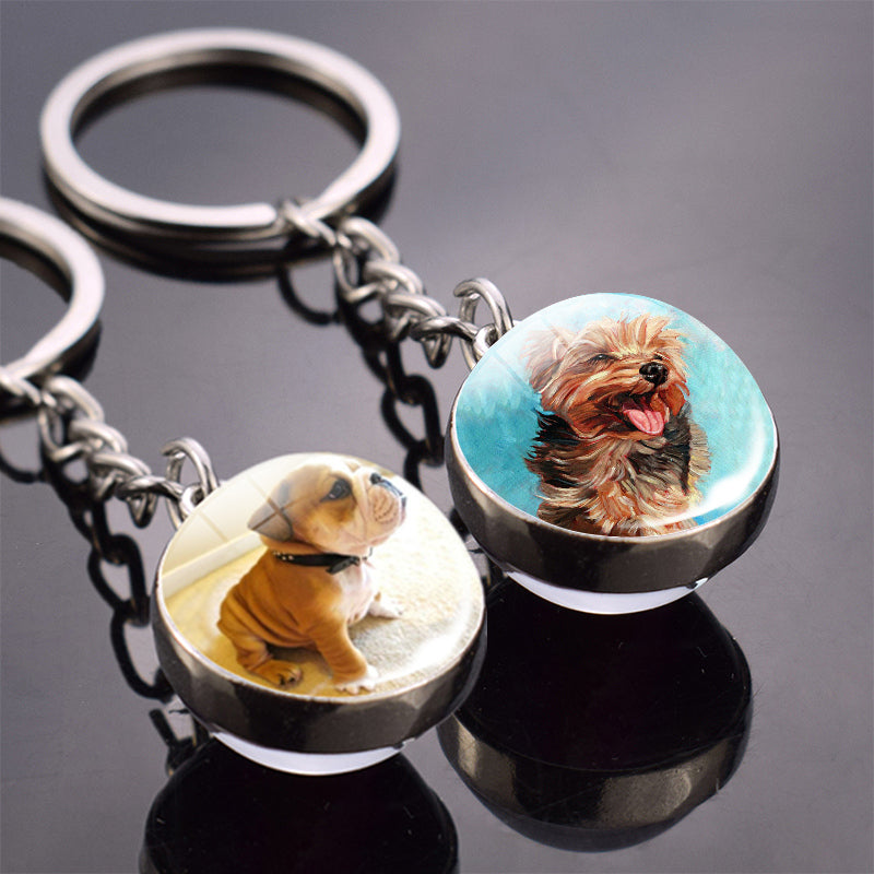 Glass ball dog key ring