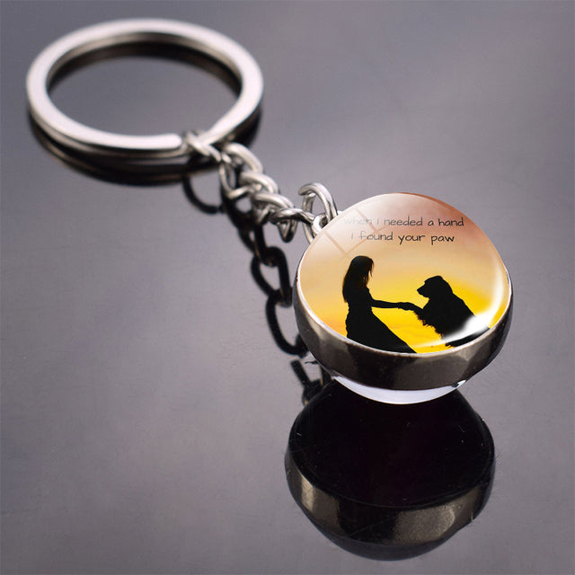 Glass ball dog key ring