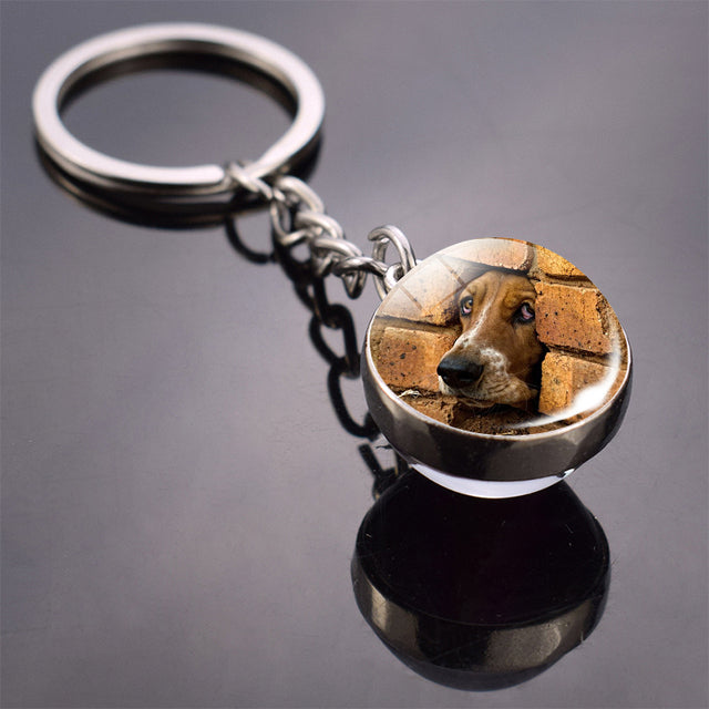 Glass ball dog key ring