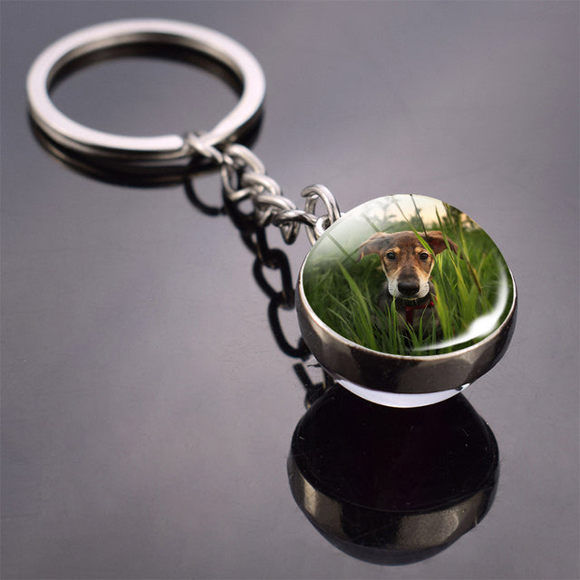 Glass ball dog key ring