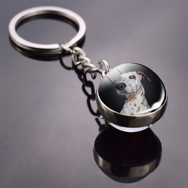 Glass ball dog key ring