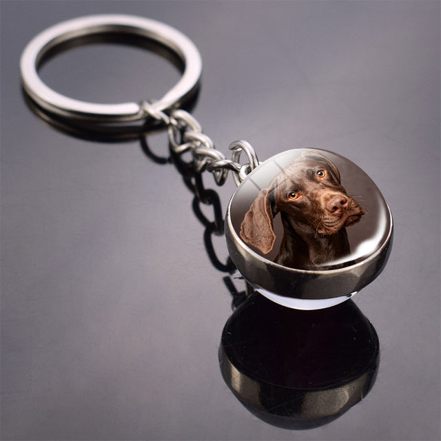 Glass ball dog key ring