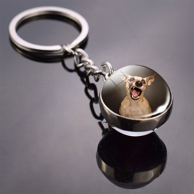 Glass ball dog key ring