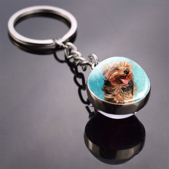 Glass ball dog key ring