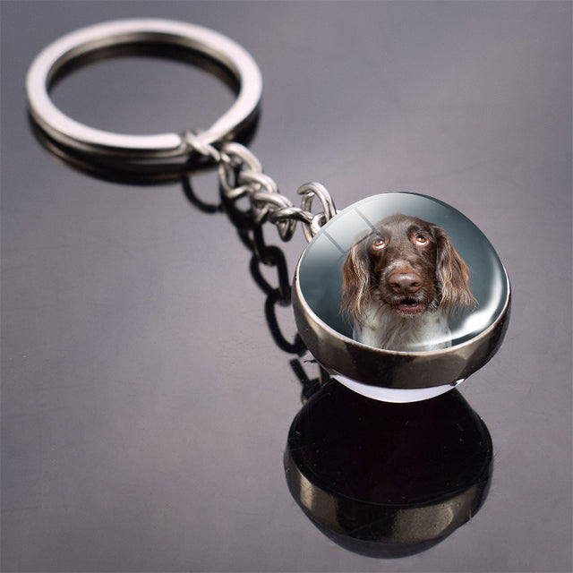 Glass ball dog key ring