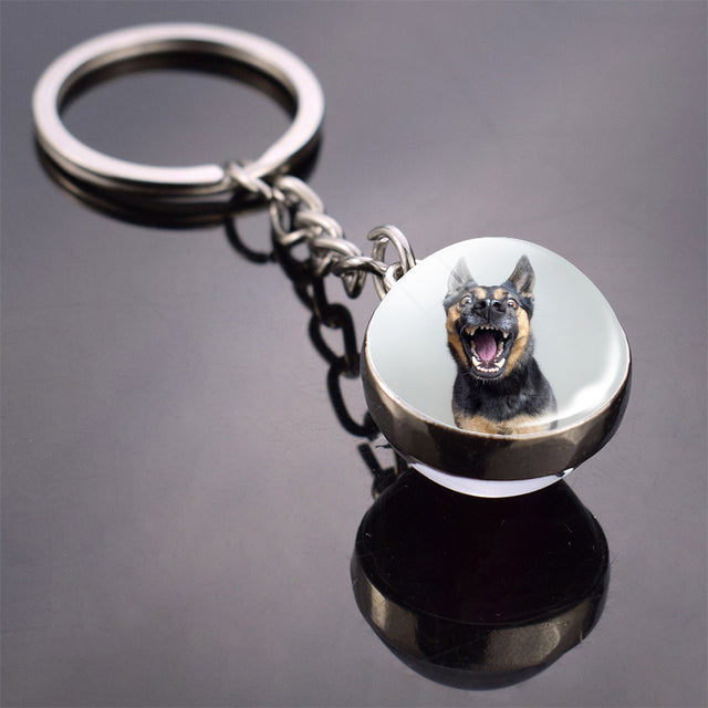 Glass ball dog key ring