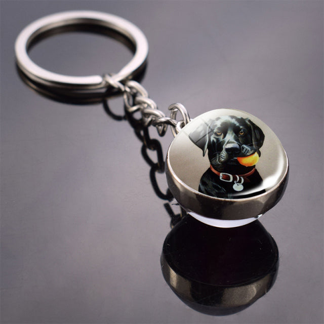 Glass ball dog key ring