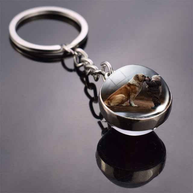 Glass ball dog key ring