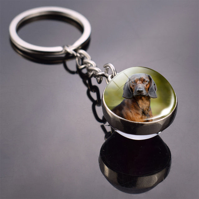 Glass ball dog key ring