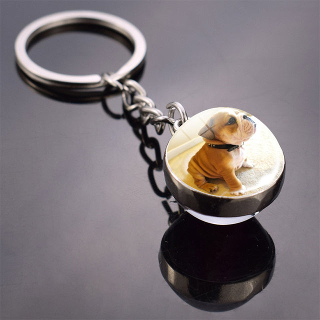 Glass ball dog key ring