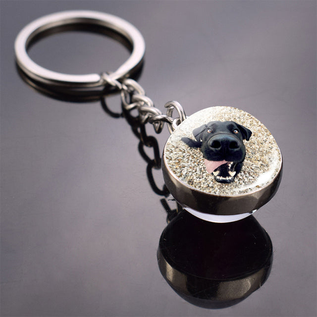 Glass ball dog key ring