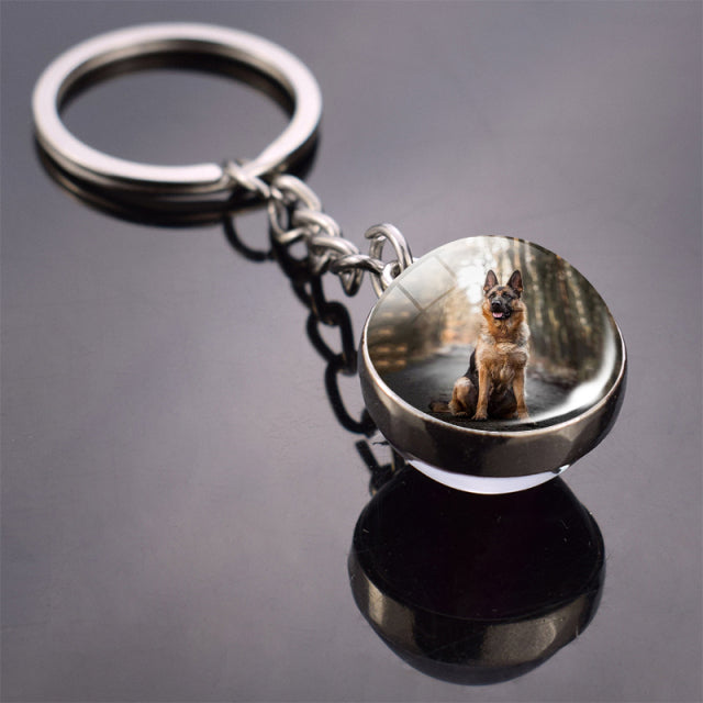 Glass ball dog key ring