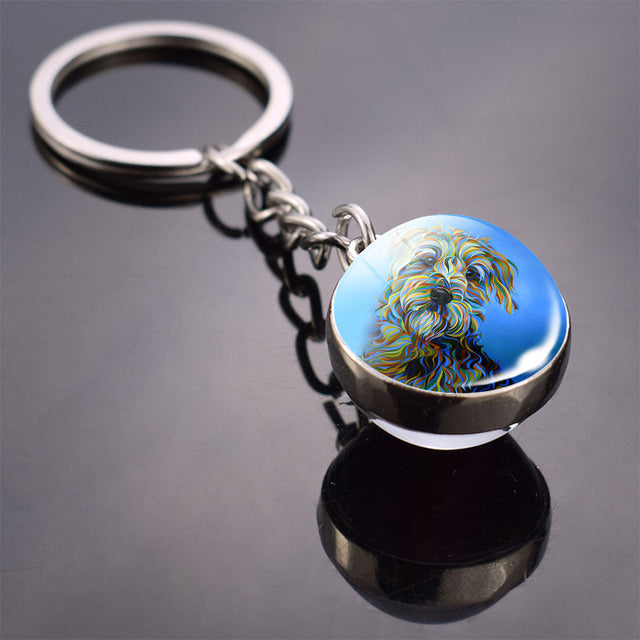 Glass ball dog key ring