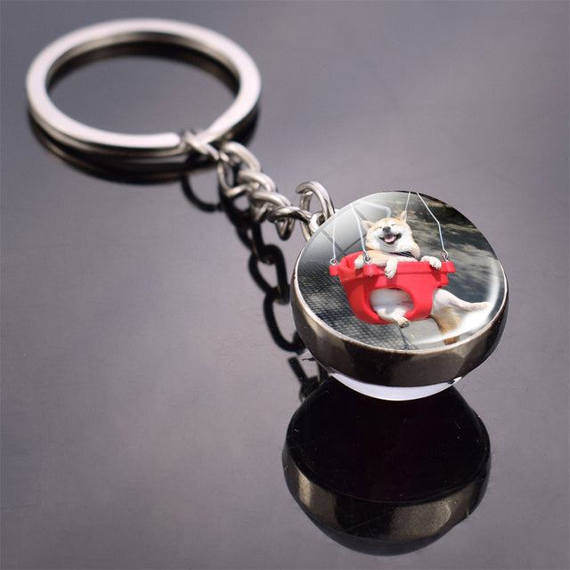 Glass ball dog key ring