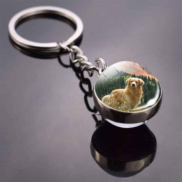 Glass ball dog key ring