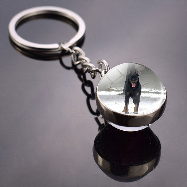 Glass ball dog key ring