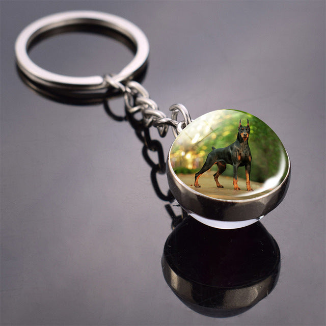 Glass ball dog key ring