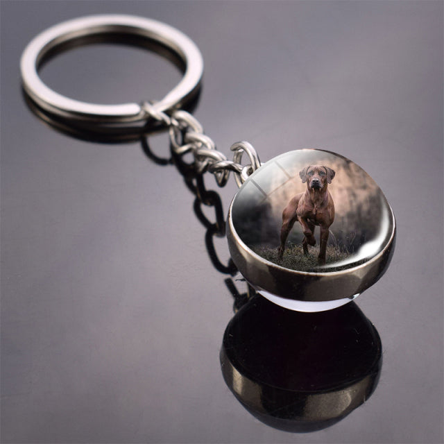 Glass ball dog key ring