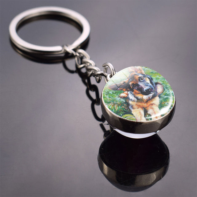 Glass ball dog key ring