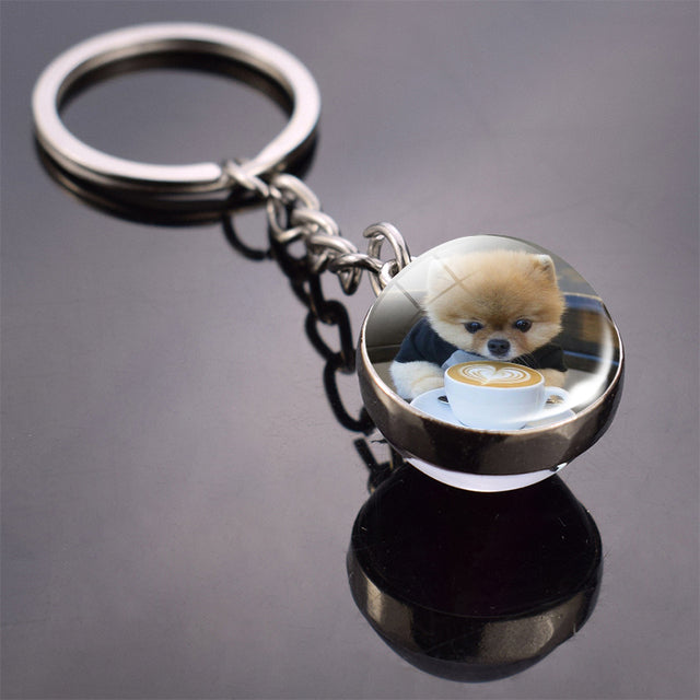 Glass ball dog key ring