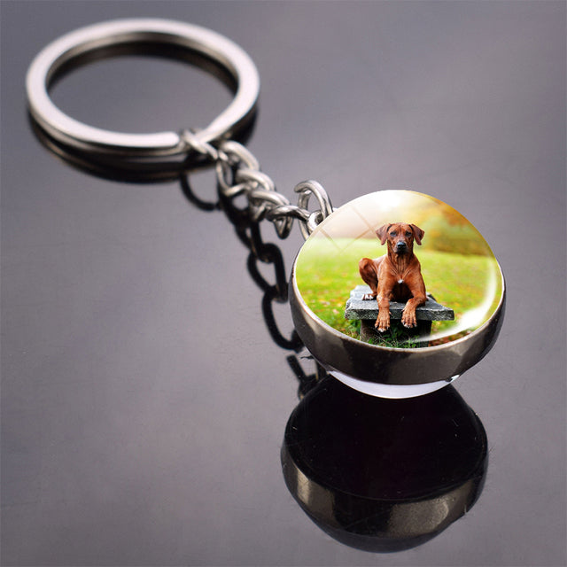 Glass ball dog key ring