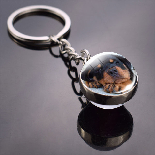 Glass ball dog key ring