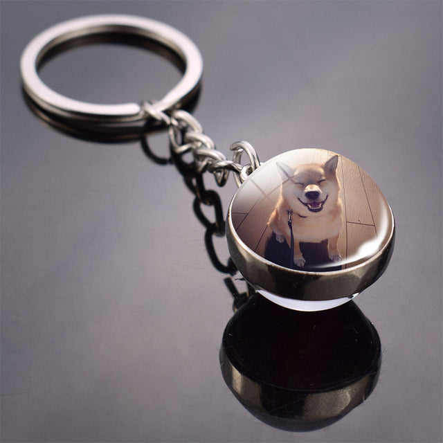 Glass ball dog key ring