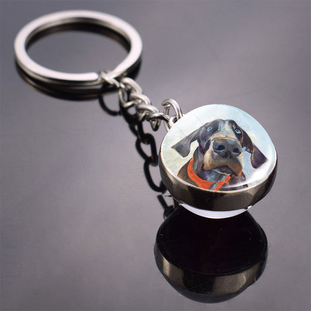 Glass ball dog key ring