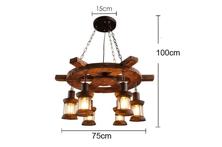 Luminaire roue de bateau en bois