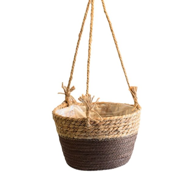 Support et panier à plantes en rotin/macramé