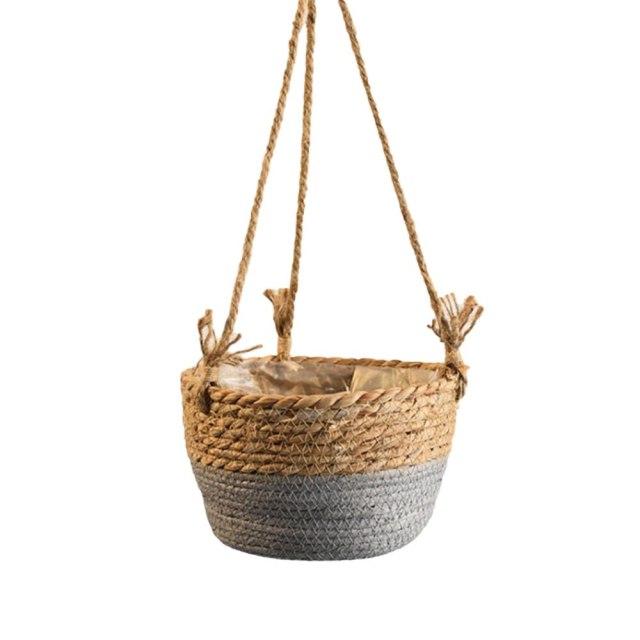 Support et panier à plantes en rotin/macramé