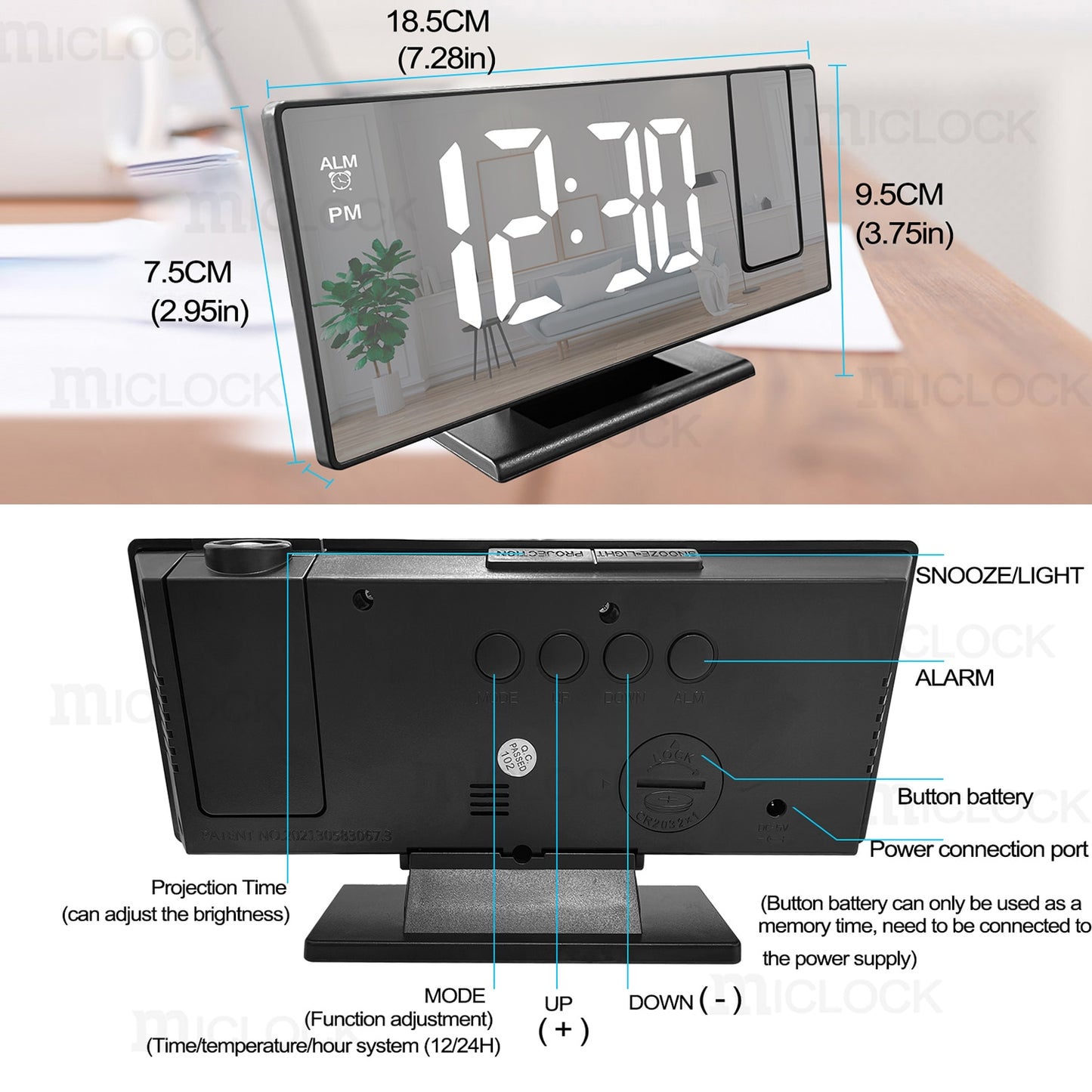 LED projection mirror alarm clock