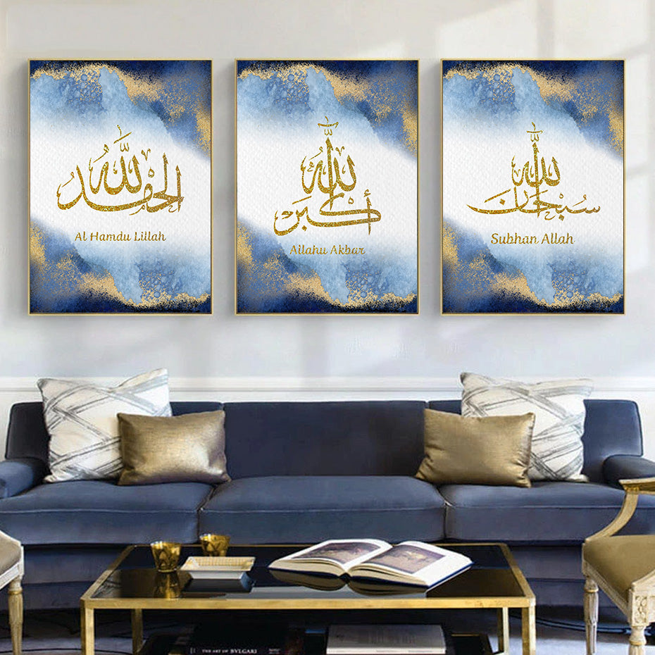 Art mural Calligraphie Blue Gold