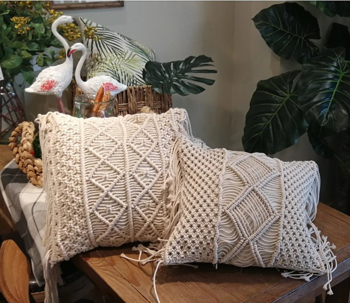 Housse de Coussin en macramé